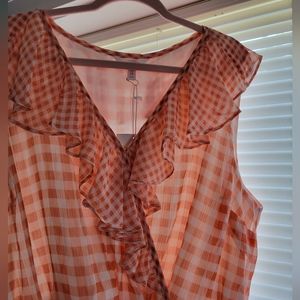 Lauren Conrad Knee Length Summer Dress, Size 2X, Color: Orange/White Plaid